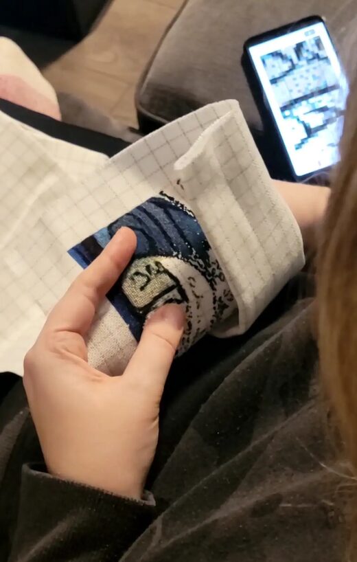 Community progress photo: stitches, texture, and patience in progress