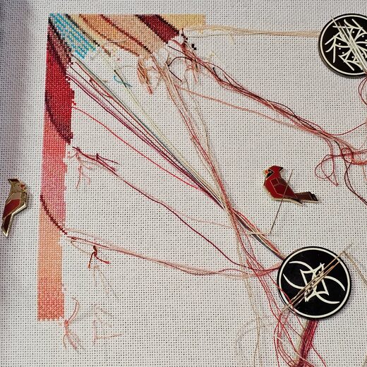 Real stitcher WIP: a cozy digital pattern becoming handmade wall art