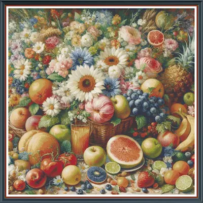 Digital cross‑stitch pattern - Fruits and Flowers