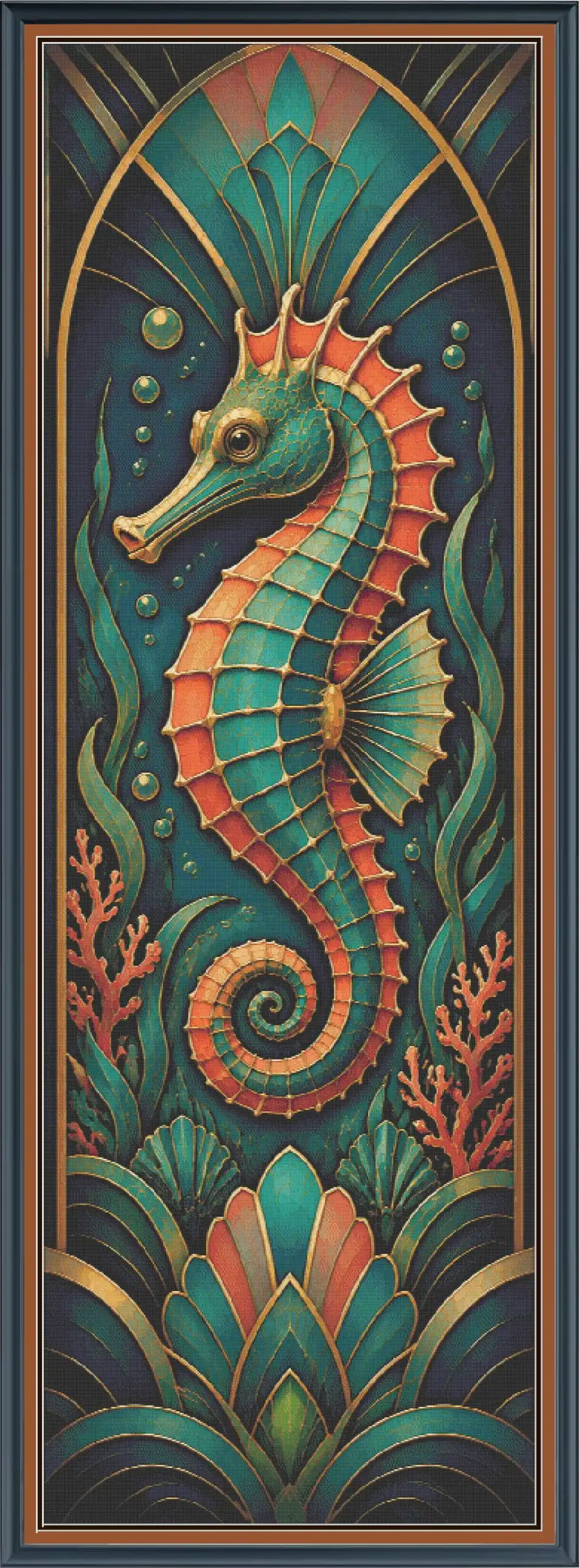 Ornate Seahorse digital cross stitch pattern preview