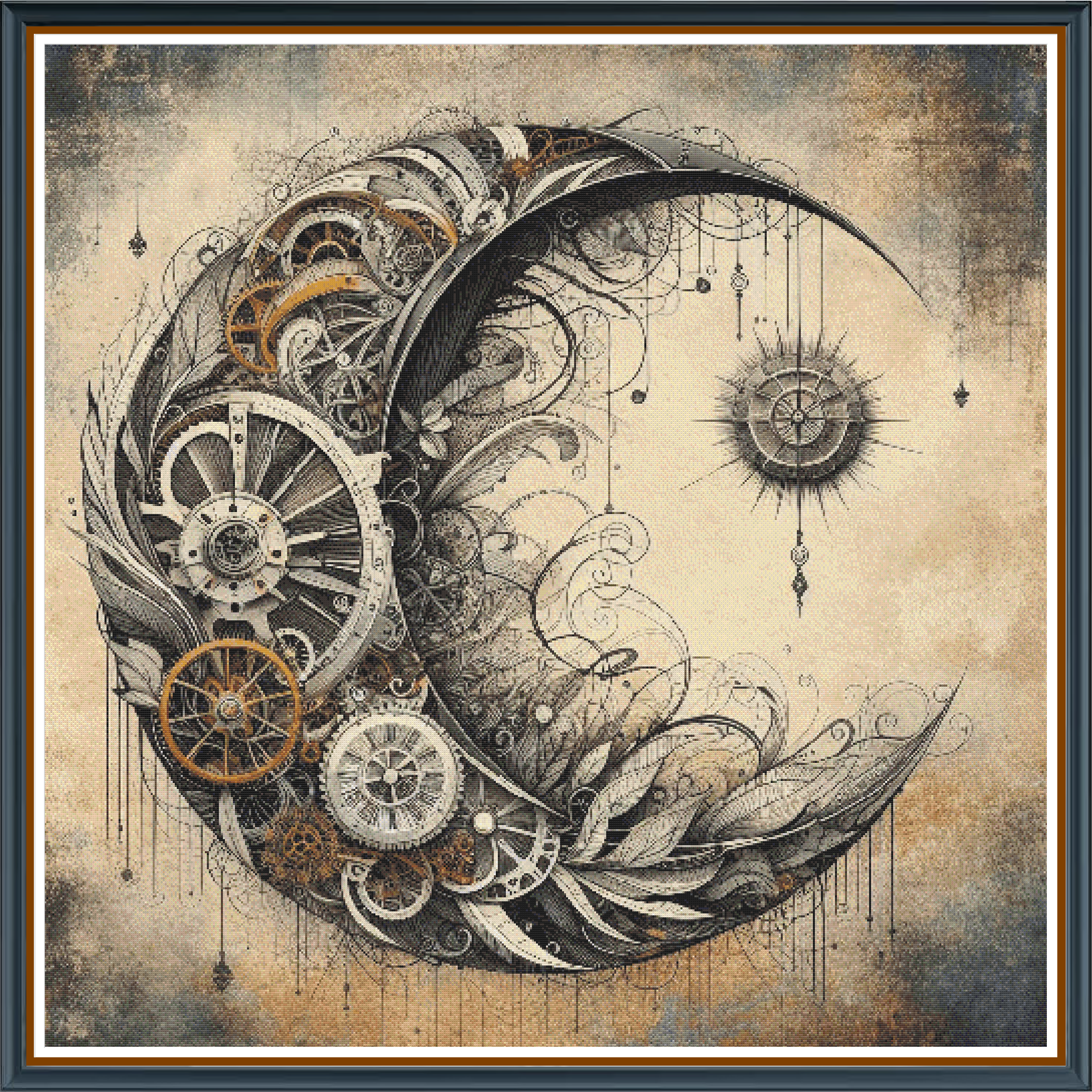 Fantasy Moon digital cross stitch pattern. Illuminate your creative projects with "Fantasy Moon," a dreamy digital cross-stitch pattern featuring a mystical moonlit scene. Perfect for DIY crafts, wall art, and inspiring celestial decor.