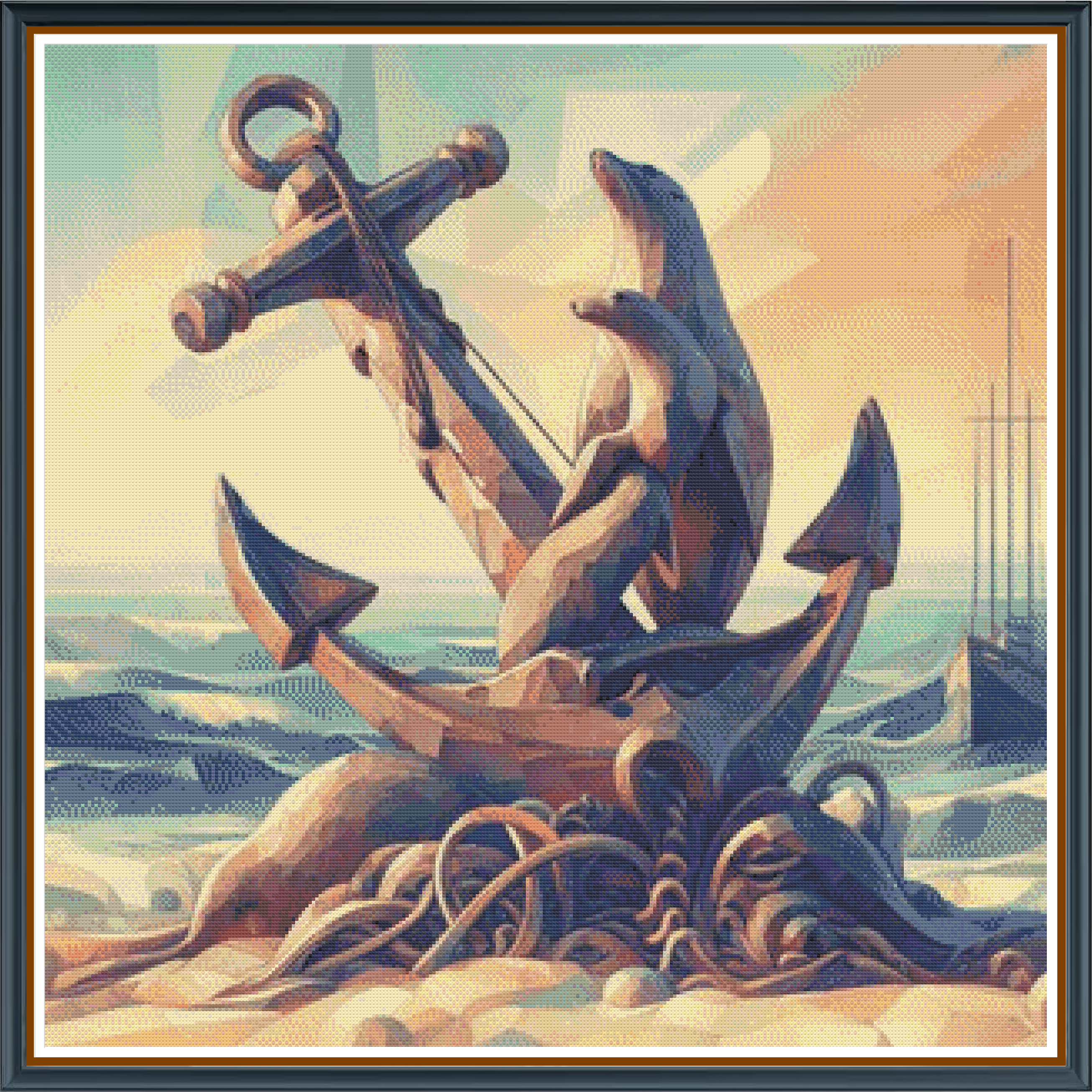 Forgotten Anchor digital cross stitch pattern. Sail into creative nostalgia with "Forgotten Anchor," a digital cross-stitch pattern featuring a weathered vintage anchor design. Ideal for maritime decor, DIY crafts, and timeless art projects.