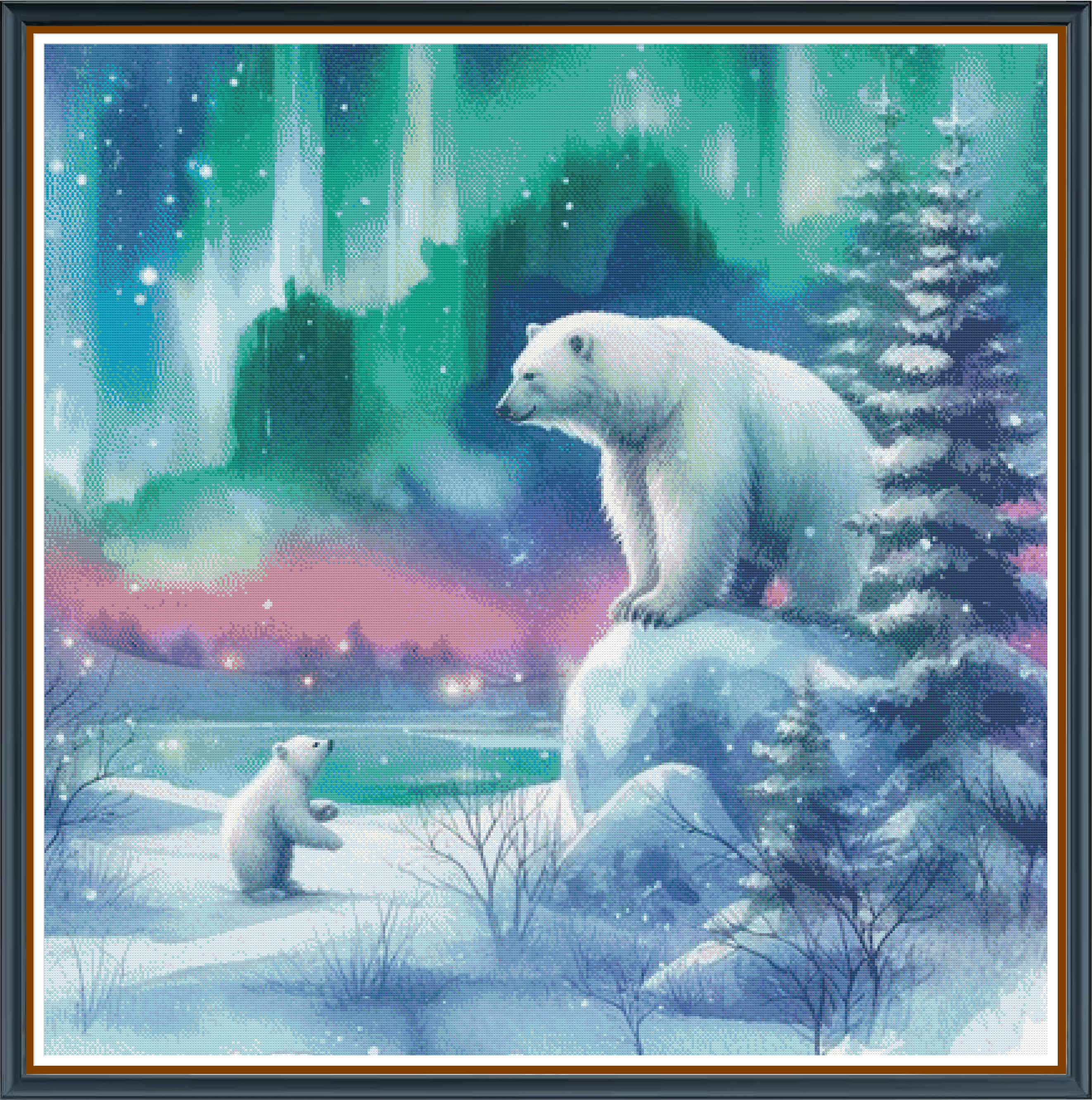 Mama Bear digital cross stitch pattern. Celebrate nurturing strength with "Mama Bear," a digital cross-stitch pattern featuring a protective, loving bear. Ideal for cozy home decor, DIY crafts, and heartwarming art projects.