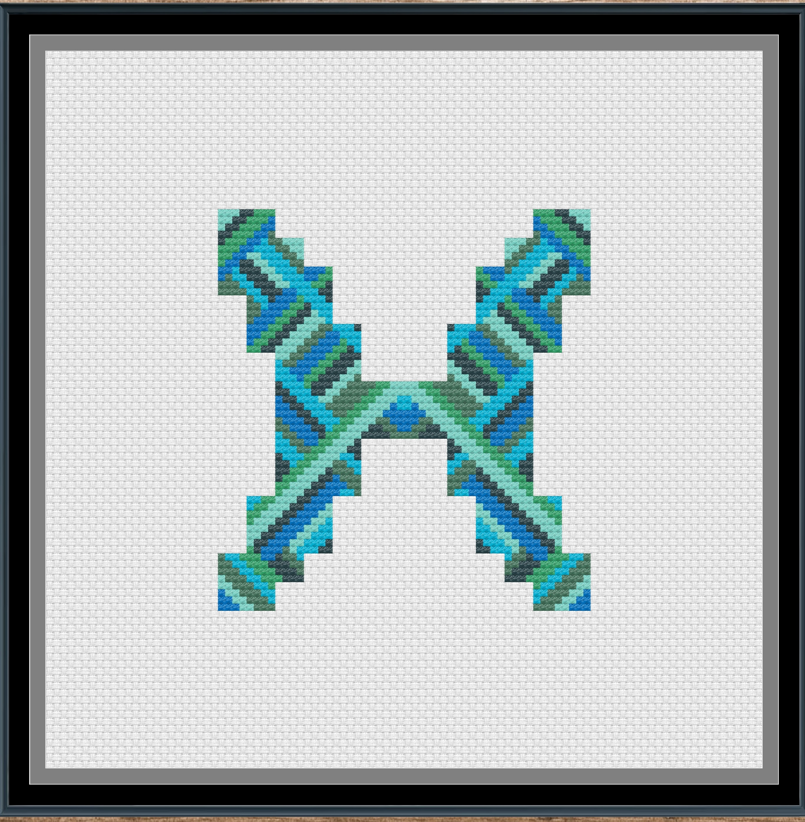 Pisces digital cross stitch pattern. Dive into creativity with "Pisces," a soft and flowing digital cross-stitch pattern capturing the dreamlike essence of Pisces. Ideal for zodiac enthusiasts, DIY crafts, and serene home decor.