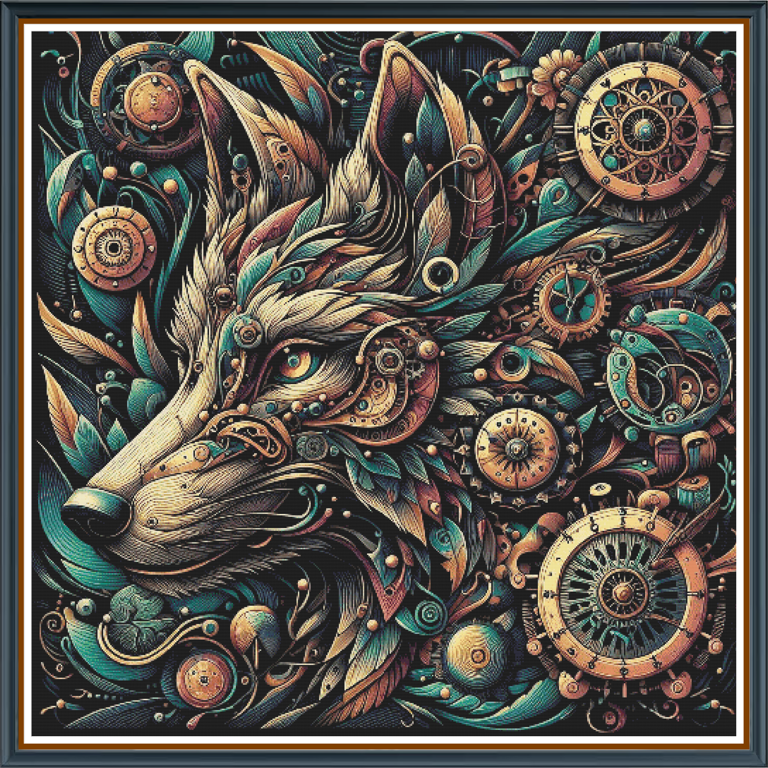 Mystic Wolf digital cross stitch pattern. Discover the wild allure of "Mystic Wolf," a digital cross-stitch pattern that captures the majestic spirit of a wolf. Perfect for crafting, wall art, and rustic home decor with an edgy twist.