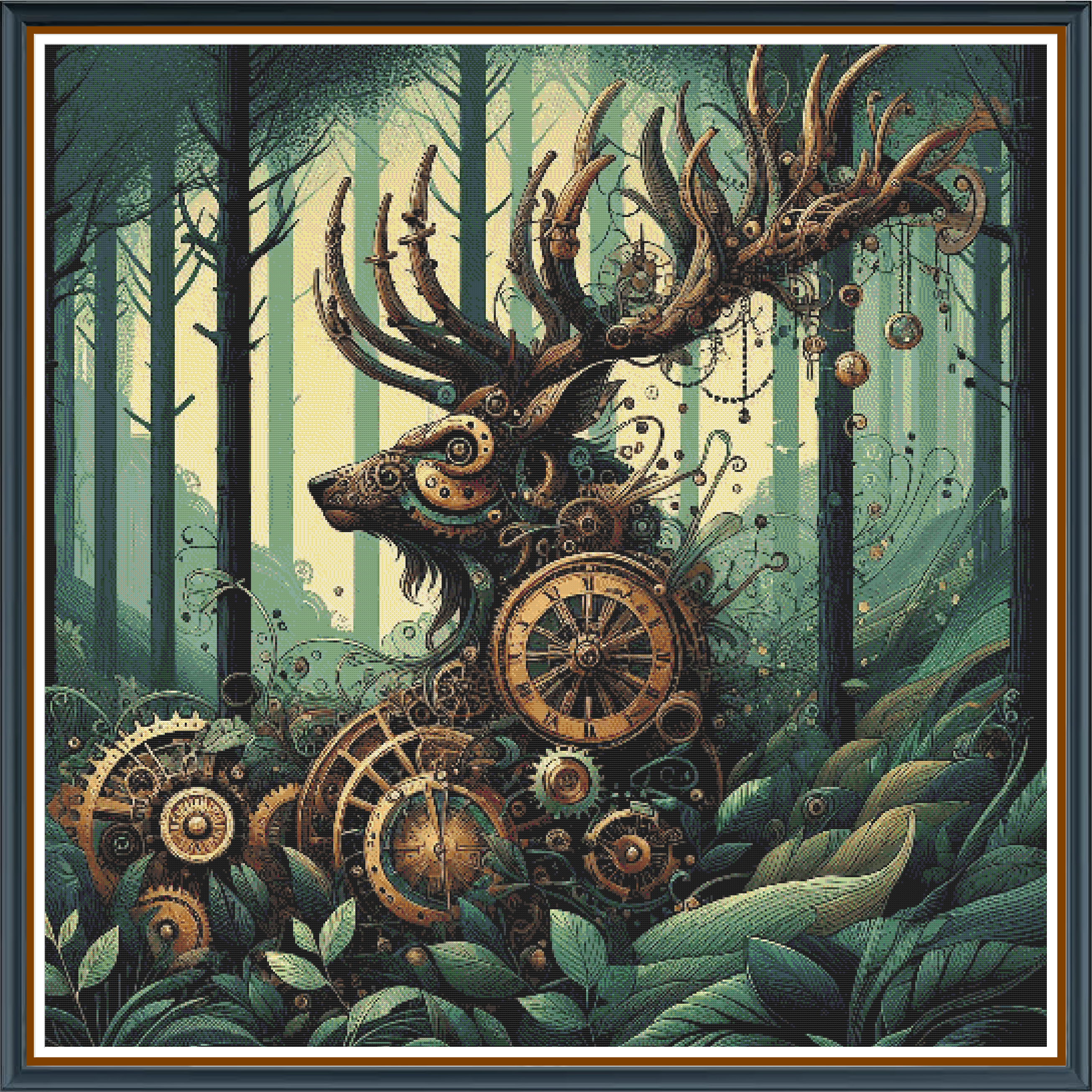 Guardian Stag digital cross stitch pattern. Honor nature with "Guardian Stag," a digital cross-stitch pattern featuring a regal, detailed stag. Ideal for DIY art projects, animal-themed decor, and nature-inspired creative crafts.