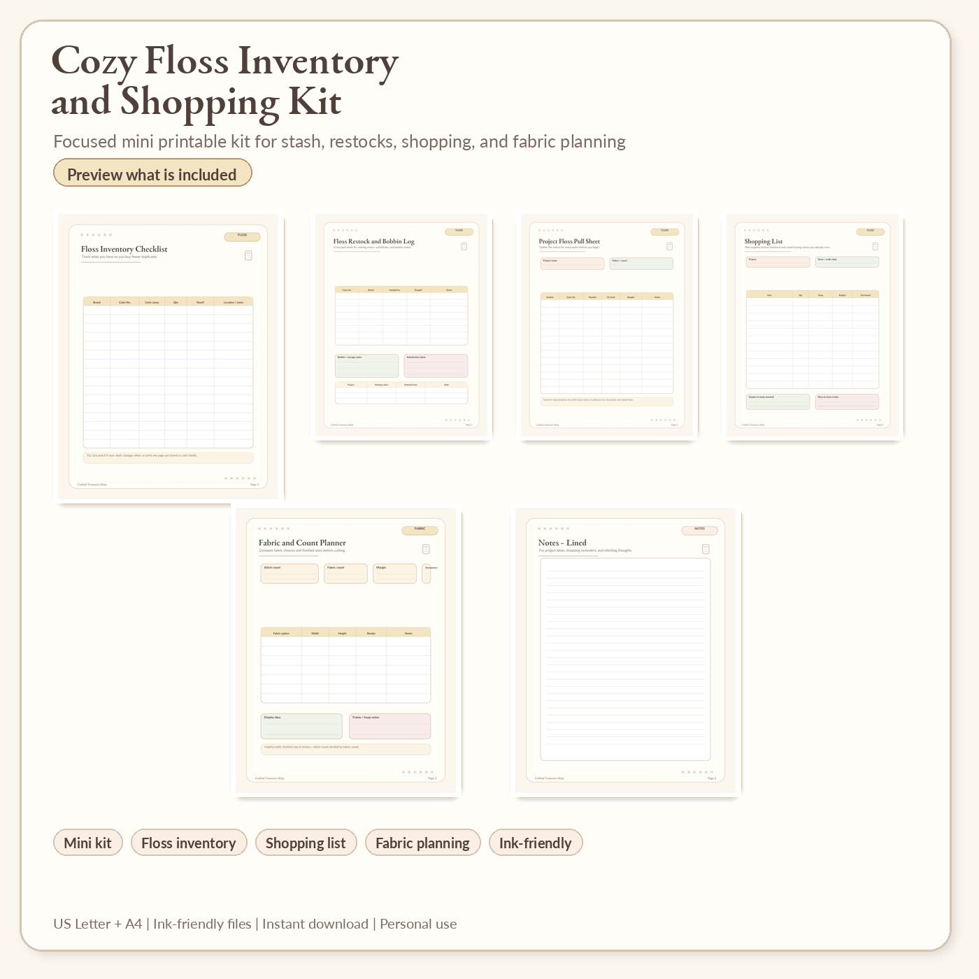 Cozy Floss Inventory & Shopping Kit