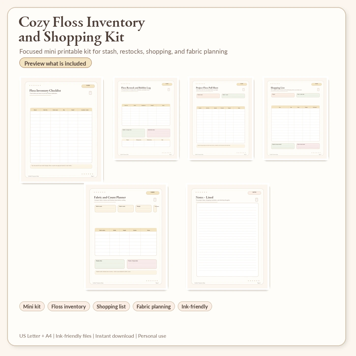 Cozy Floss Inventory & Shopping Kit